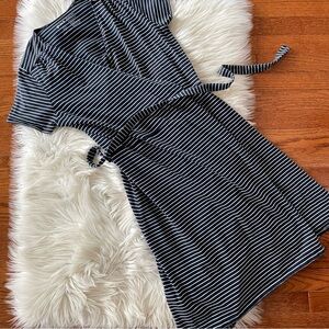 Pact Blue and White Striped Midi Dress